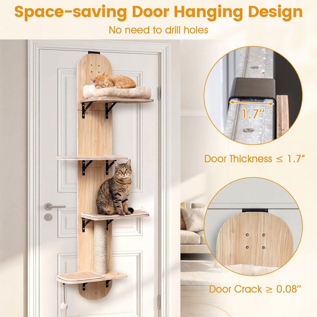 Door Hanging Cat Climber 4-level Height Adjustable with Plush Bed - Majestic Pet Kingdom
