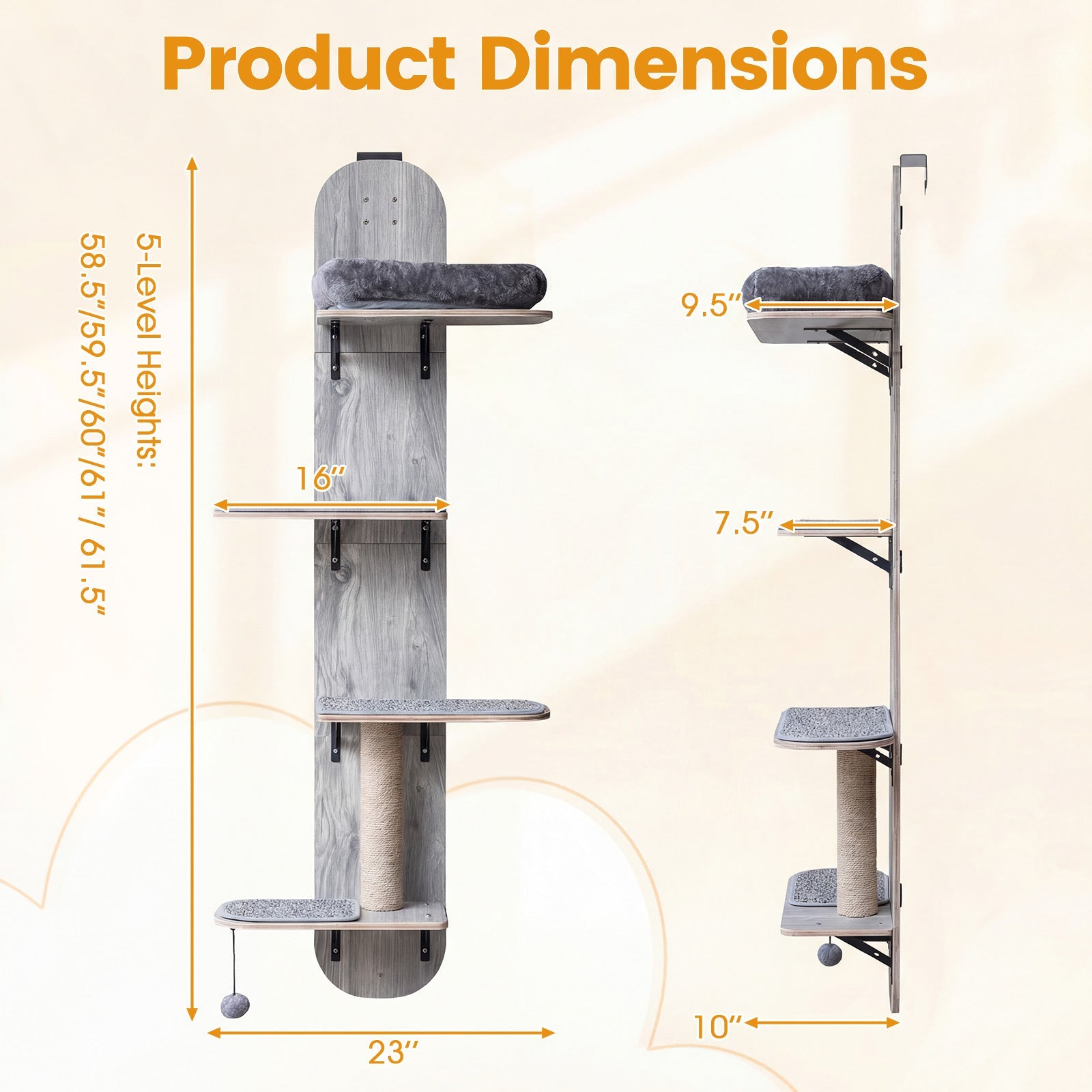 Door Hanging Cat Climber 4-level Height Adjustable with Plush Bed - Majestic Pet Kingdom
