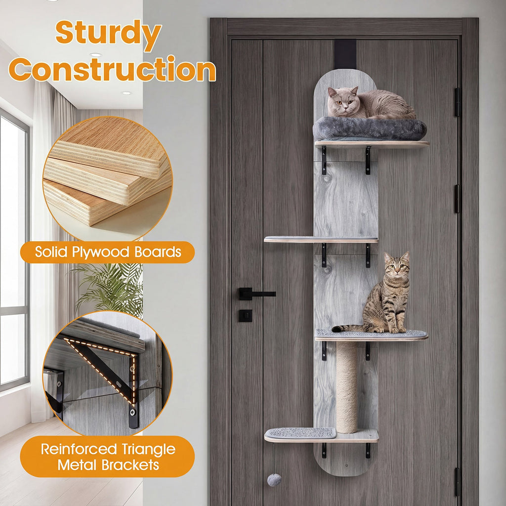 Door Hanging Cat Climber 4-level Height Adjustable with Plush Bed - Majestic Pet Kingdom
