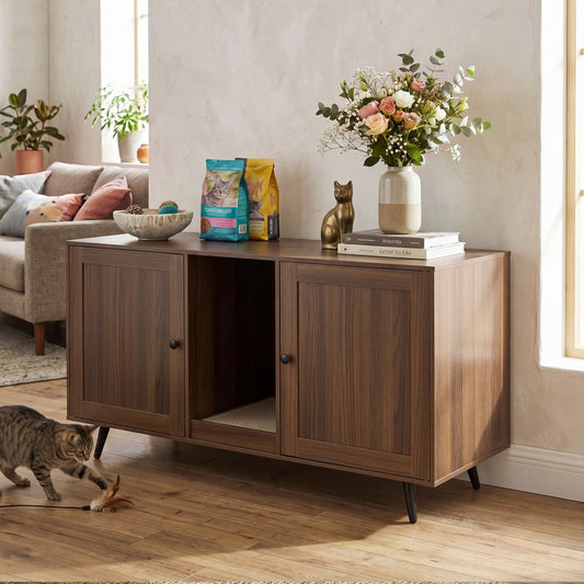 Double Cat Litter Box Enclosure with Scratching Pad | Purrfect Pet Kingdom