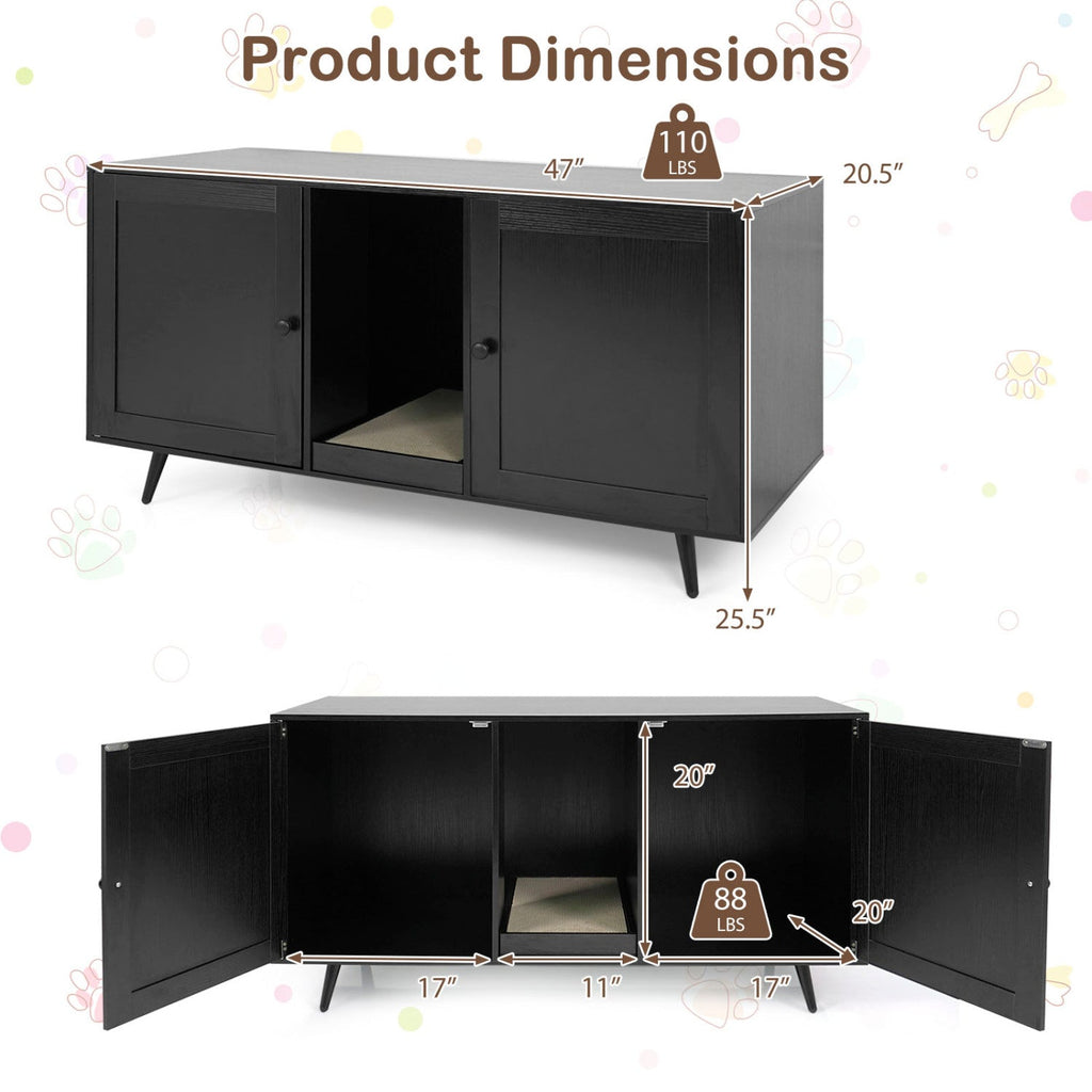 Double Cat Litter Box Enclosure with Scratching Pad