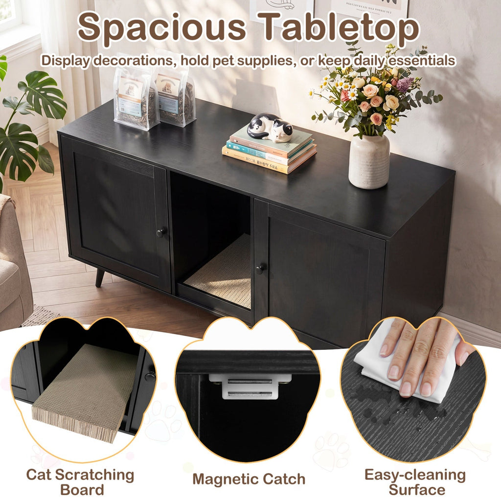 Double Cat Litter Box Enclosure with Scratching Pad