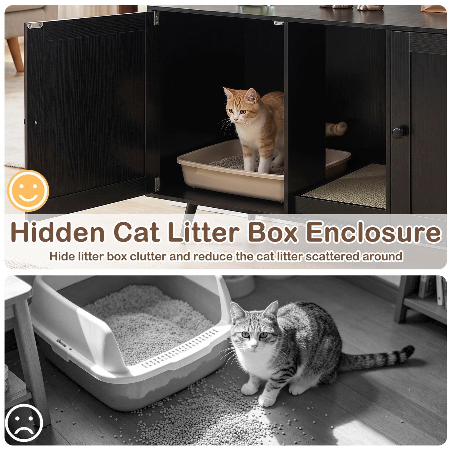 Double Cat Litter Box Enclosure with Scratching Pad