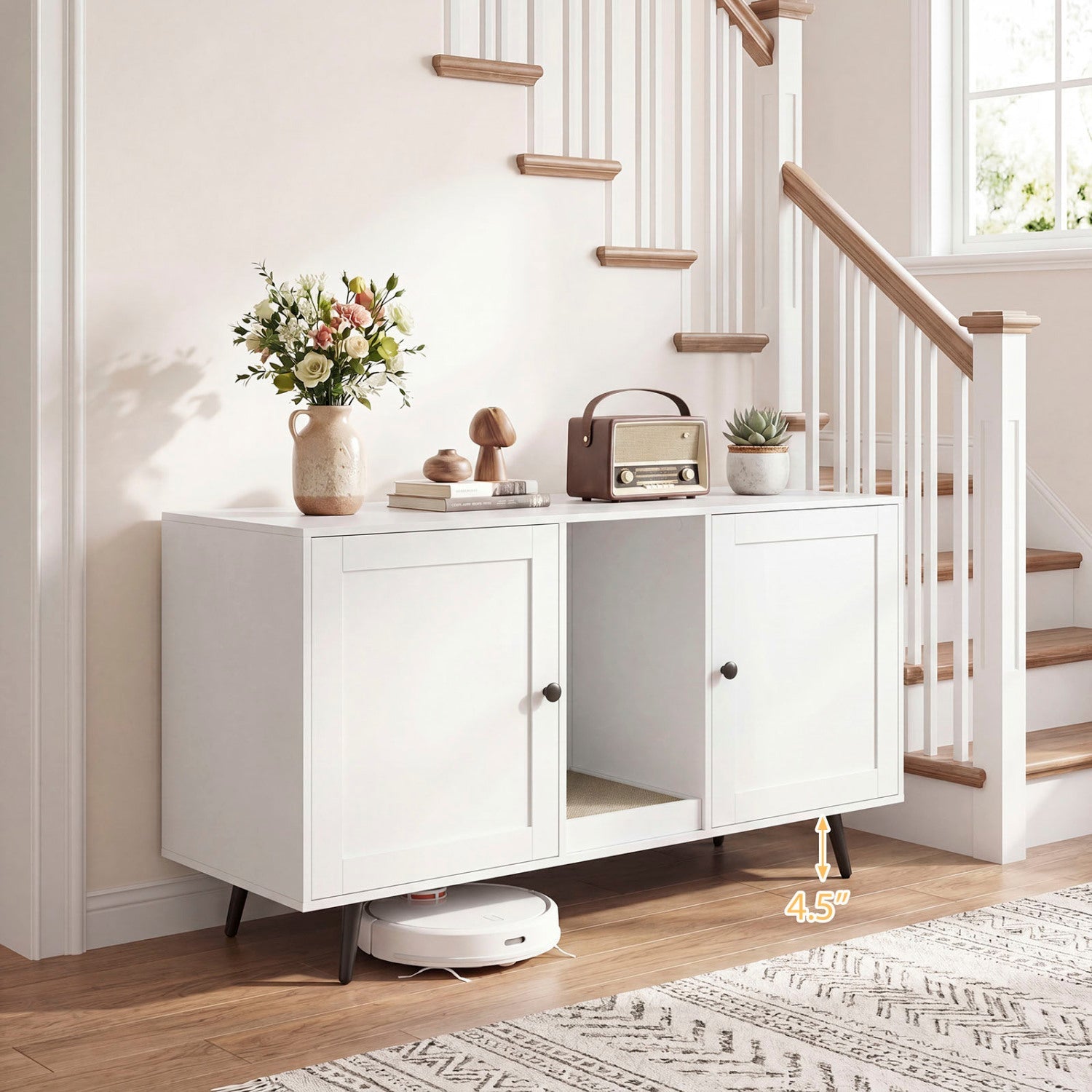 Double Cat Litter Box Enclosure with Scratching Pad