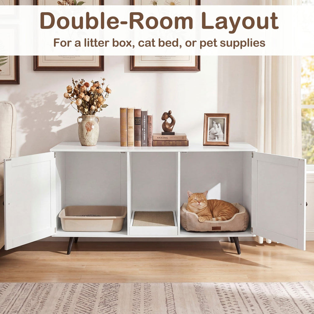 Double Cat Litter Box Enclosure with Scratching Pad