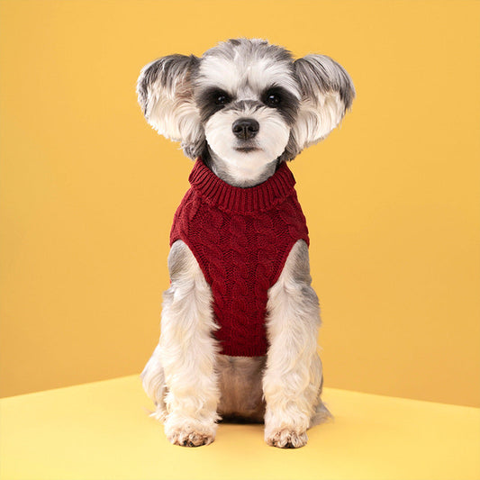 Autumn and winter pet dog cat warm solid color classic Fried Dough Twists sweater thickened turtleneck sweater - Majestic Pet Kingdom