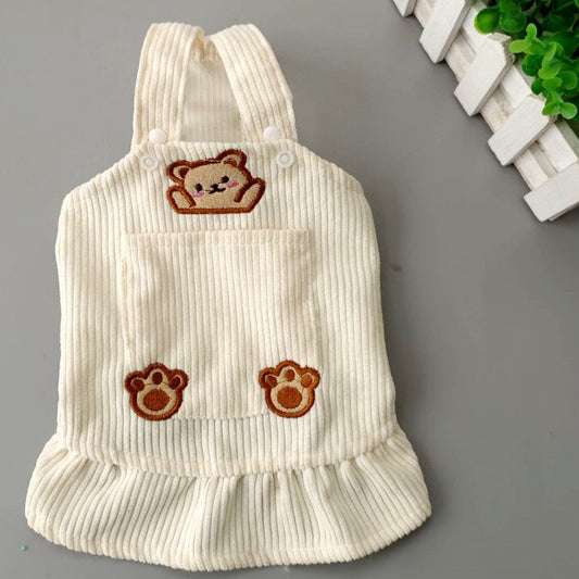 pet-spring-autumn-bears-embroidery-corduroy-strap-dress-cat-dog-clos-teddy-korean-bibear-pomeranian-vip-luxury-view-2 | Majestic Pet Kingdom