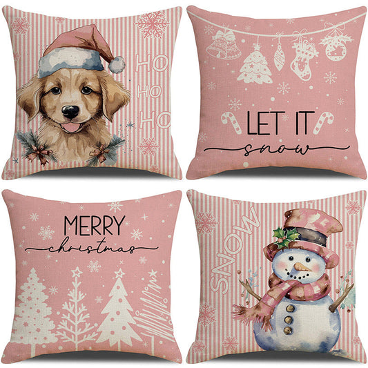 Pink Dog Christmas Snowman Pillow Cover Home Sofa Cushion Cover Holiday Pillow | Purrfect Pet Kingdom