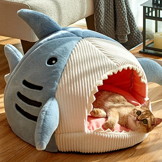 Autumn and Winter Warm Internet Celebrity Big Mouth Shark Pet Nest Semi Closed Cat Nest Dog Nest with Mat Deep Sleep Pet Supplies | Purrfect Pet Kingdom