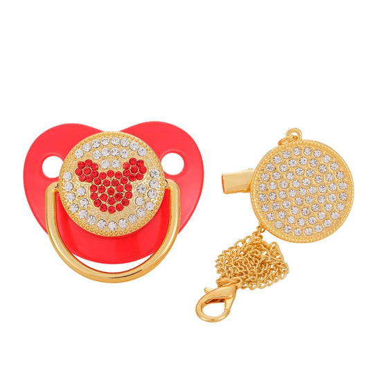 BLINGONLY Luxury Rhinestone Chupete Pink Bling Baby Pacifier With Clip - Detail Angle 2 | Majestic Pet Kingdom