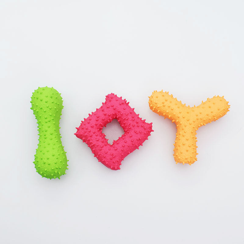 Dog Toy Spiked Bone Natural Latex Squeaky Dental Chewing Play - Detail Angle 3 | Majestic Pet Kingdom