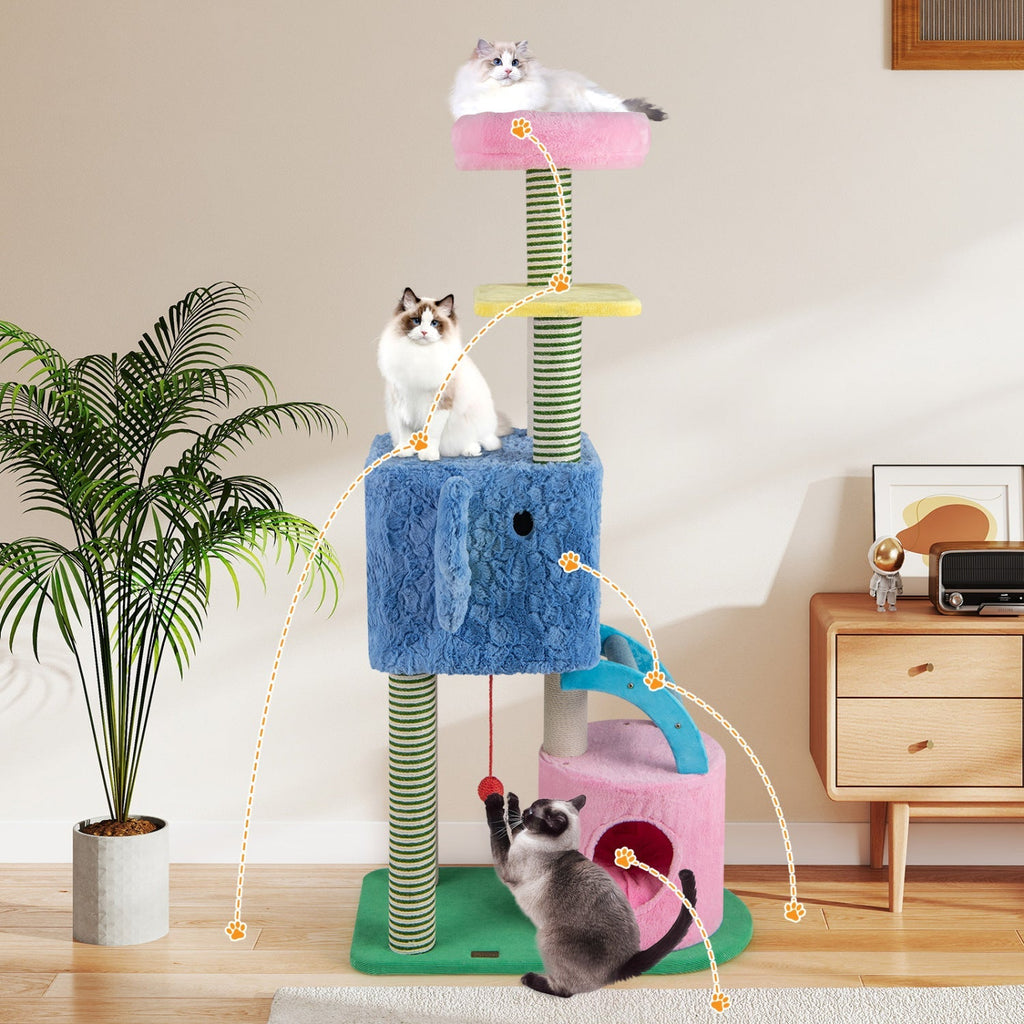 Elephant Themed Cat Tree for Adult Cats Multi-level Kitty Tower with 2 Condos - Majestic Pet Kingdom