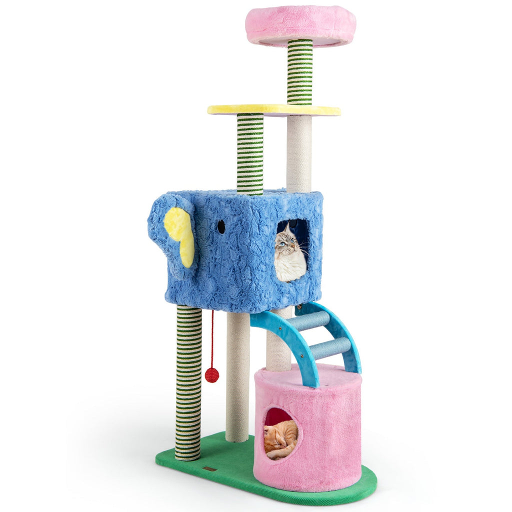 Elephant Themed Cat Tree for Adult Cats Multi-level Kitty Tower with 2 Condos - Majestic Pet Kingdom