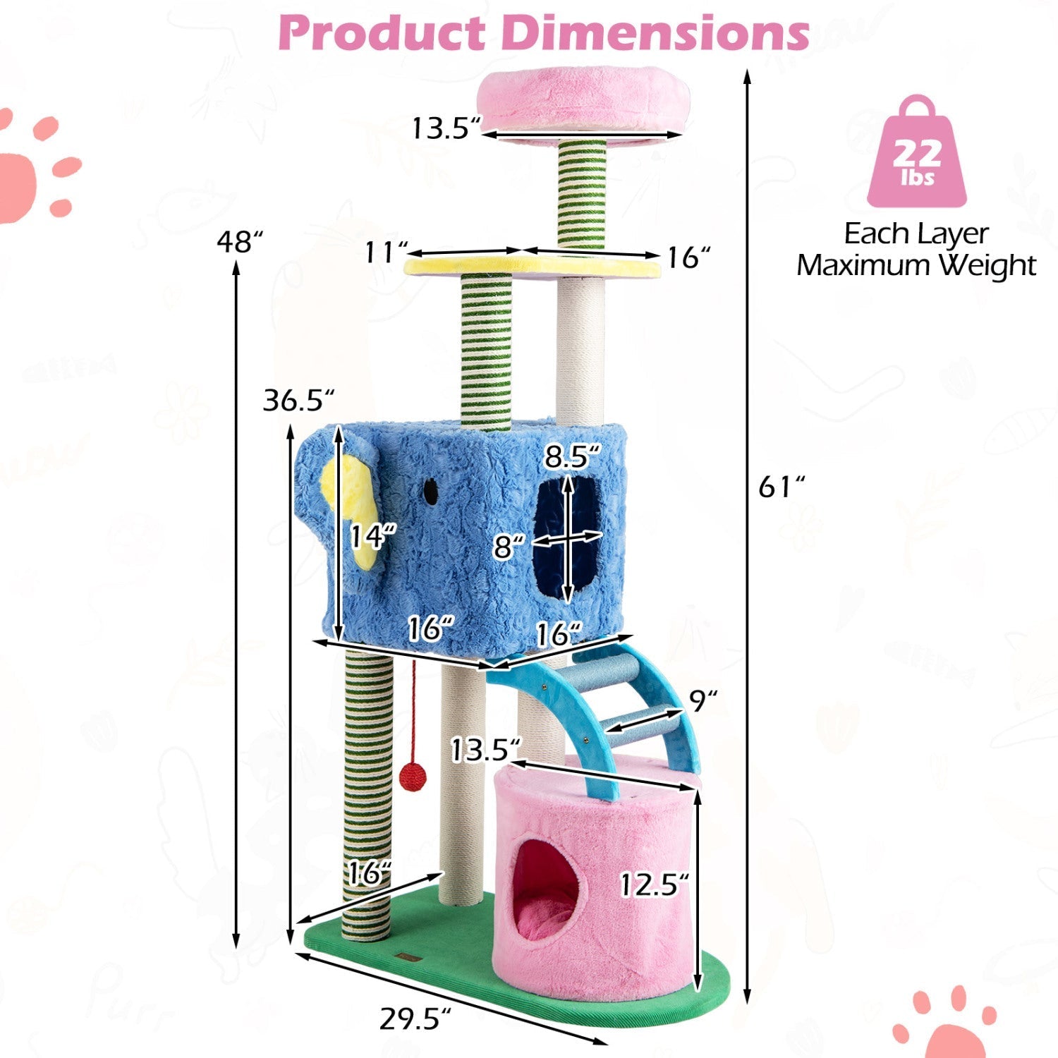 Elephant Themed Cat Tree for Adult Cats Multi-level Kitty Tower with 2 Condos - Majestic Pet Kingdom