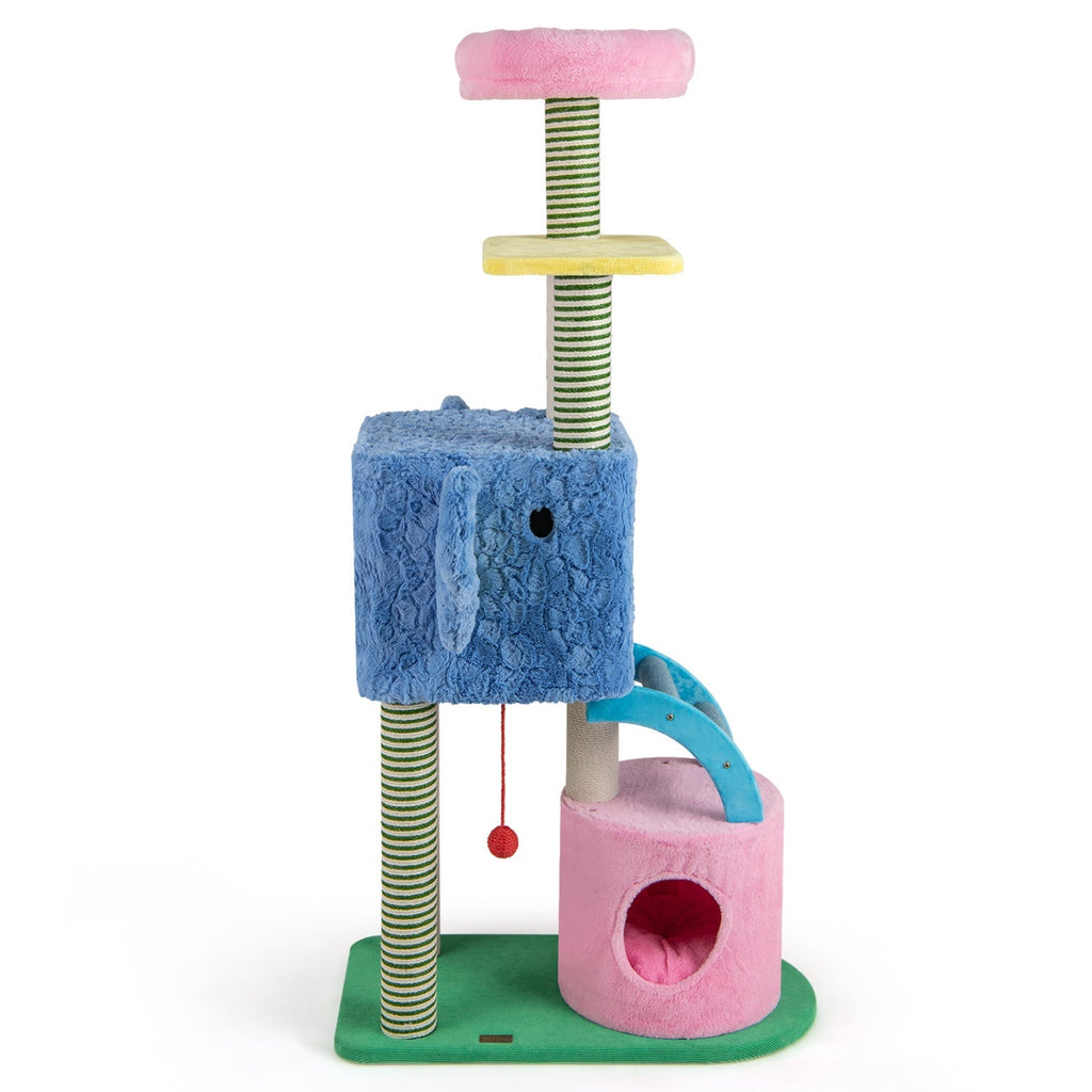 Elephant Themed Cat Tree for Adult Cats Multi-level Kitty Tower with 2 Condos - Majestic Pet Kingdom