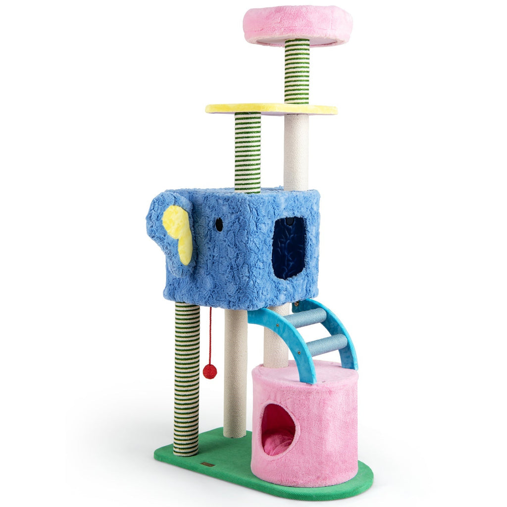 Elephant Themed Cat Tree for Adult Cats Multi-level Kitty Tower with 2 Condos - Majestic Pet Kingdom