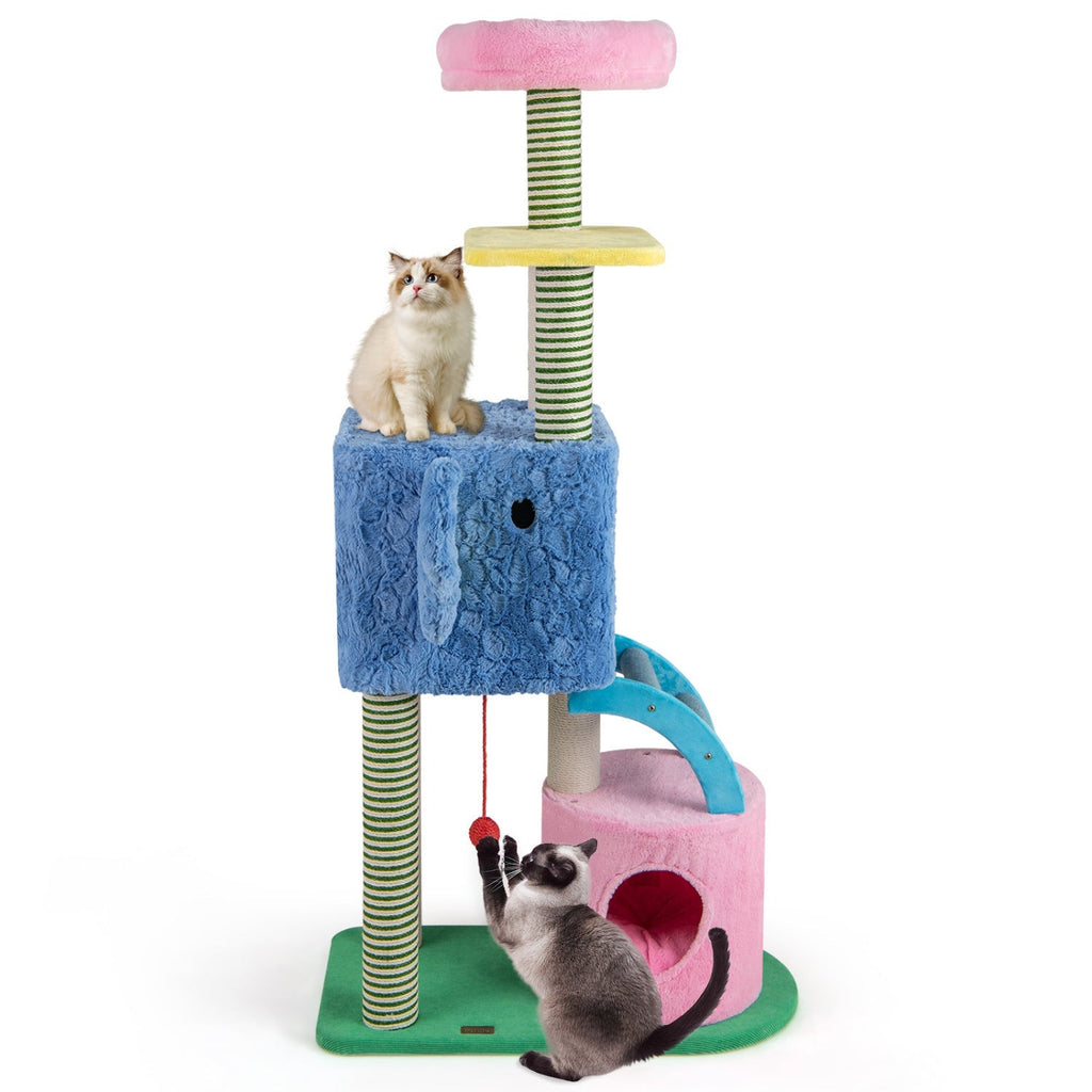 Elephant Themed Cat Tree for Adult Cats Multi-level Kitty Tower with 2 Condos - Majestic Pet Kingdom