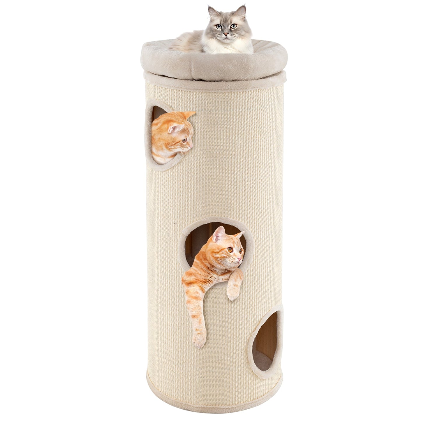 49 Inch Elevated Cat Cave 4-Story Cat House for Multiple Cats-Beige | Purrfect Pet Kingdom