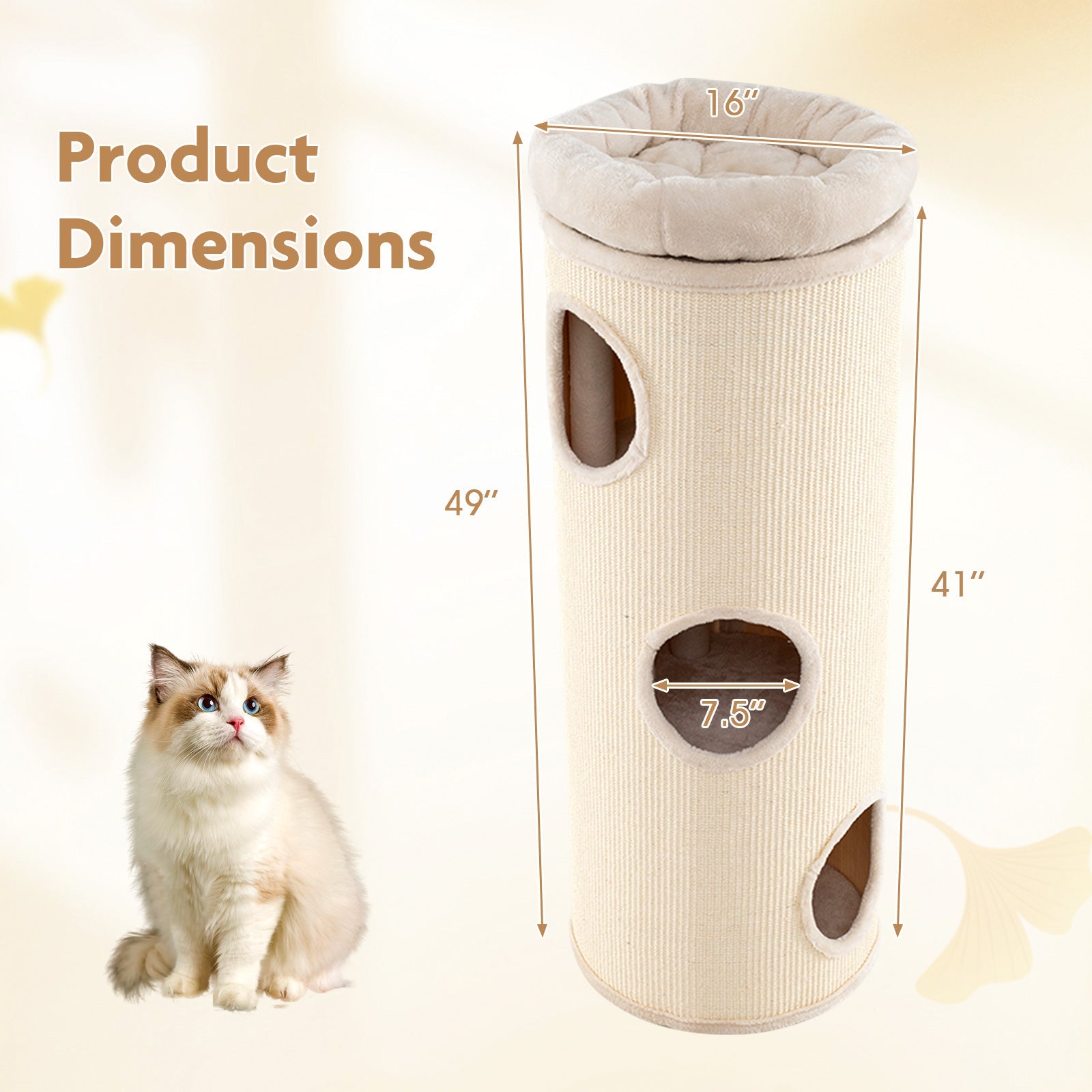49 Inch Elevated Cat Cave 4-Story Cat House for Multiple Cats-Beige - Majestic Pet Kingdom