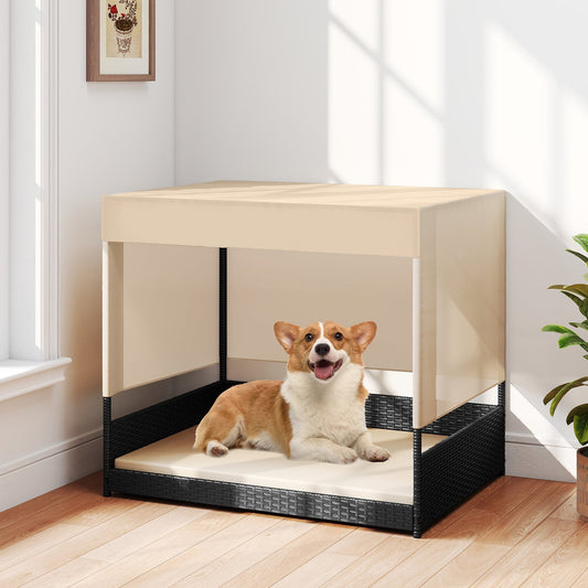 Elevated Wicker Dog House for Small to Medium Breeds-Black | Purrfect Pet Kingdom