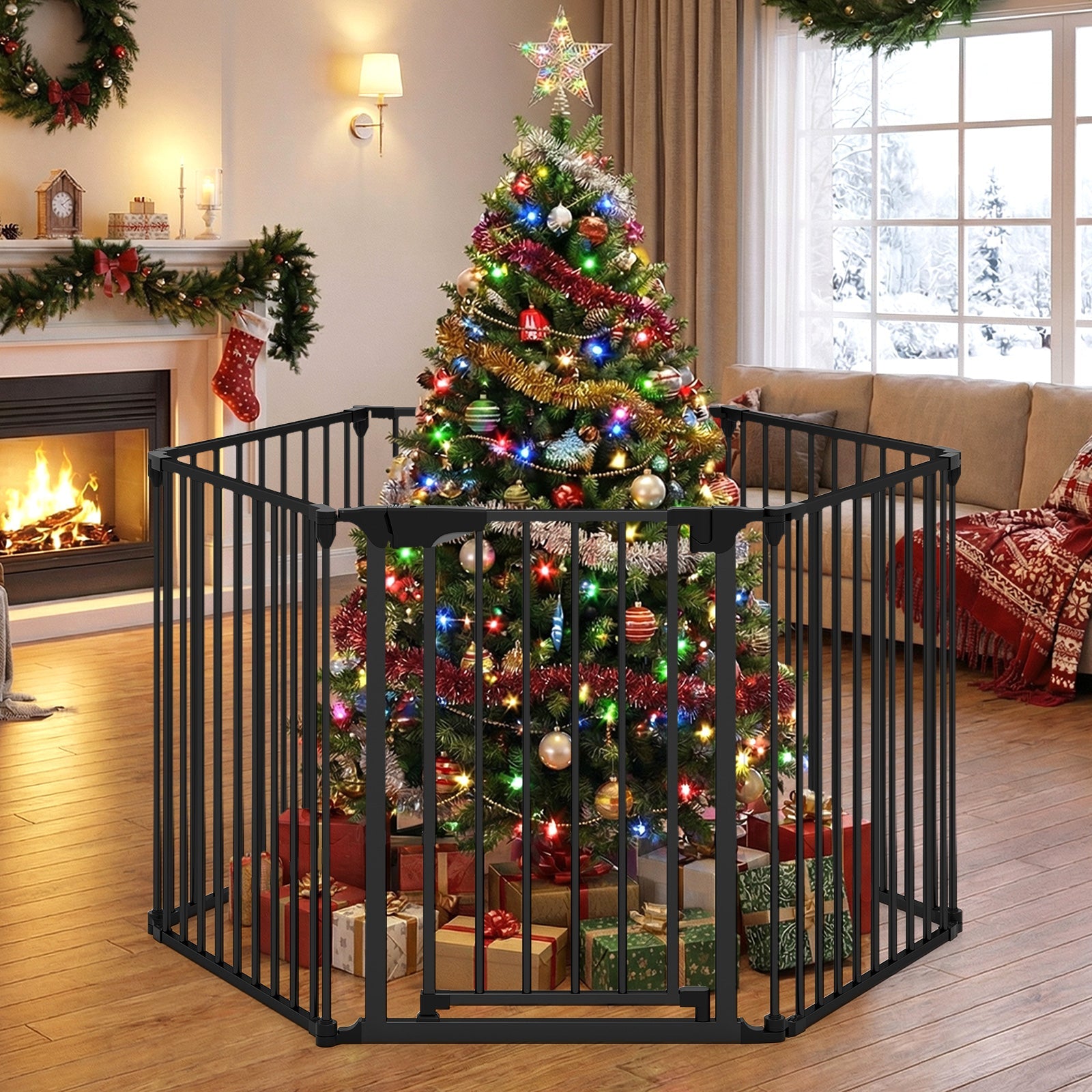 Extra Wide Baby Gate Fits 34.5-154" Openings 6-Panel Adjustable Pet Safety Fence