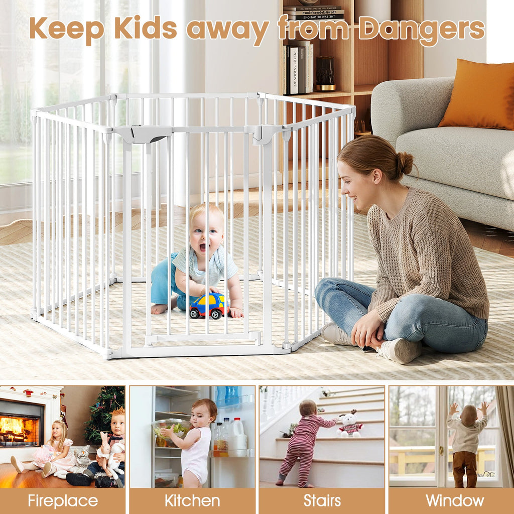 Extra Wide Baby Gate Fits 34.5-154" Openings 6-Panel Adjustable Pet Safety Fence