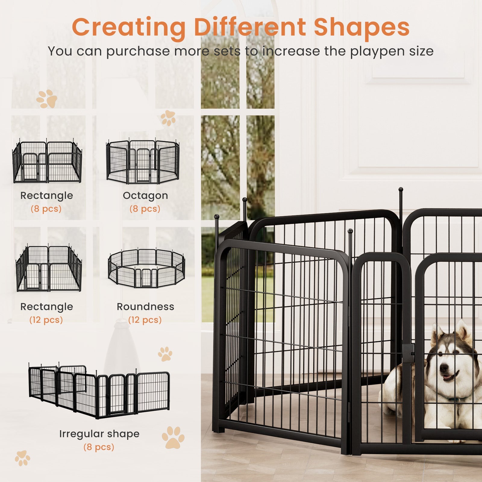 Outdoor dog fence, 8-piece board dog fence. 31 inch portable pet sports fence. Black, 26.3 inches wide x 31.5 inches high. - Majestic Pet Kingdom