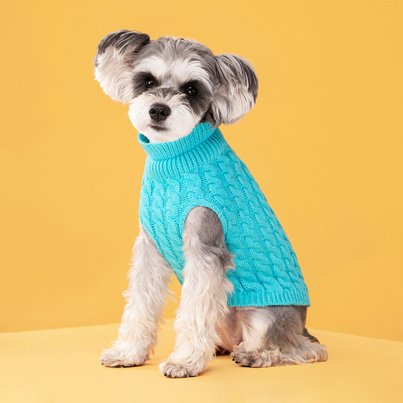 Autumn and winter pet dog cat warm solid color classic Fried Dough Twists sweater thickened turtleneck sweater - Majestic Pet Kingdom