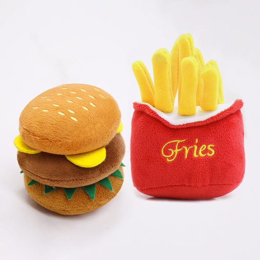 Cute Cat Plush Sound Toy - Adorable Cat Toy with French Fries and Hamburger for Small and Medium Dogs and Teddy Bears | Purrfect Pet Kingdom
