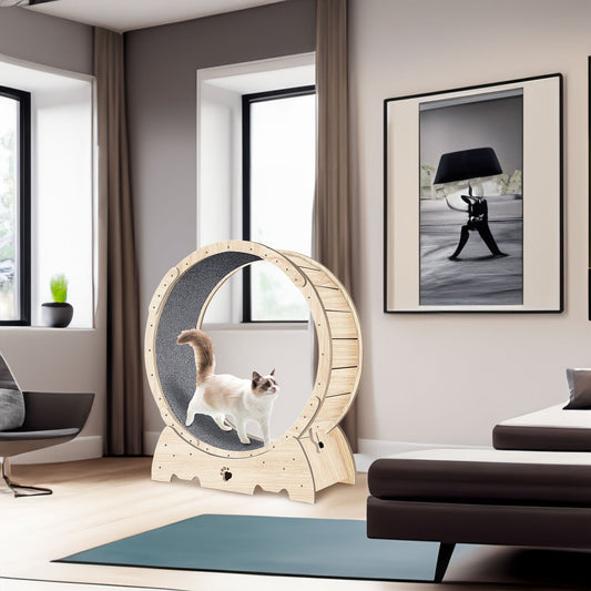 cat-exercise-wheel-indoor-cats,-cat-running-wheel-with-carpeted-runway-37"-natural-wood-color-luxury-view-1 | Majestic Pet Kingdom