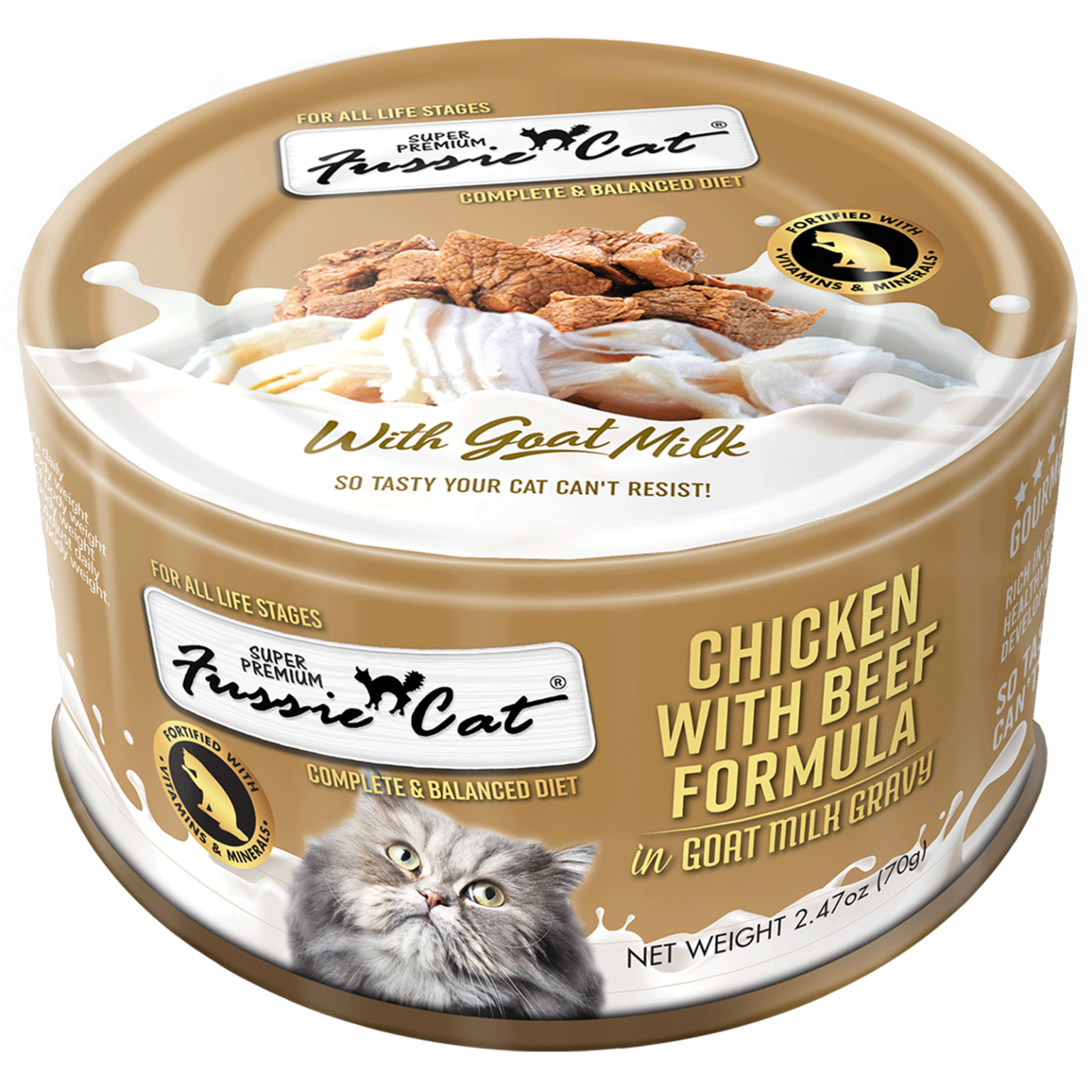 Fussie Cat Chicken & Beef In Goat Milk Cat Can (2.47oz) - Majestic Pet Kingdom