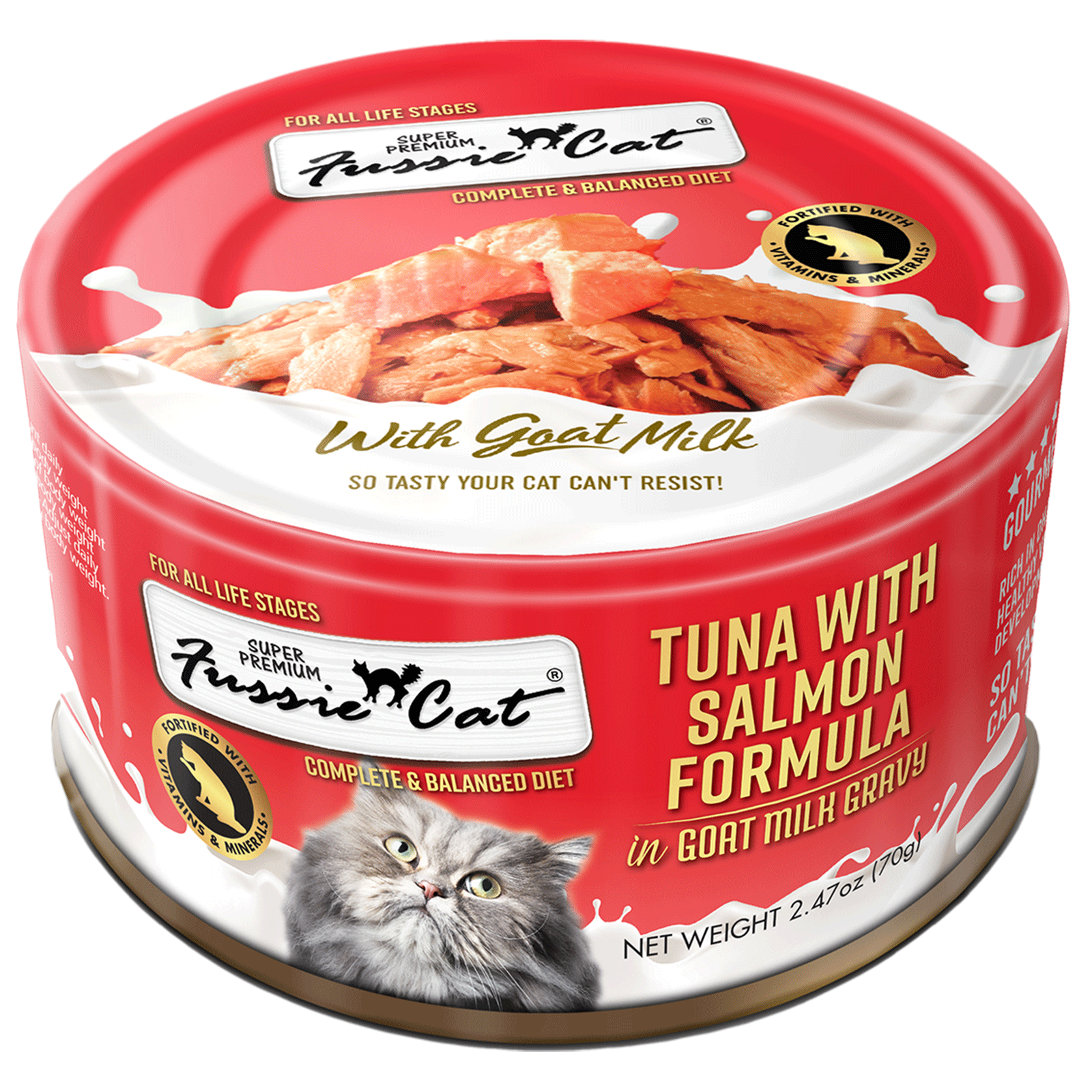 Fussie Cat Tuna with Salmon Formula in Goat Milk Gravy (2.47oz) - Majestic Pet Kingdom