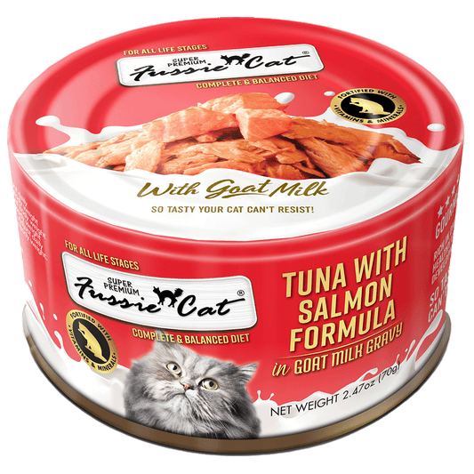 Fussie Cat Tuna with Salmon Formula in Goat Milk Gravy (2.47oz) - Majestic Pet Kingdom