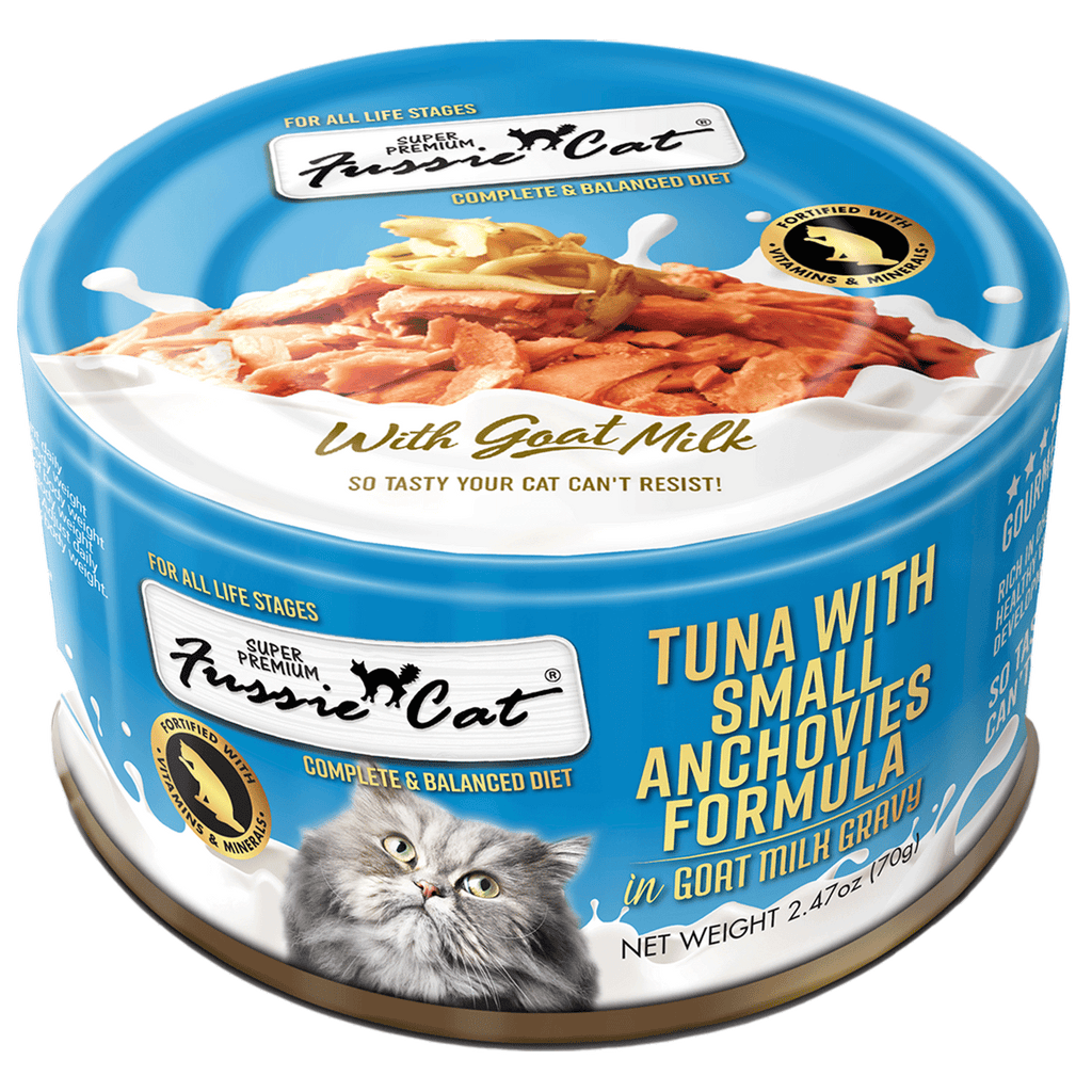 Fussie Cat Tuna with Small Anchovies Formula in Goat Milk Gravy (2.47oz) - Majestic Pet Kingdom