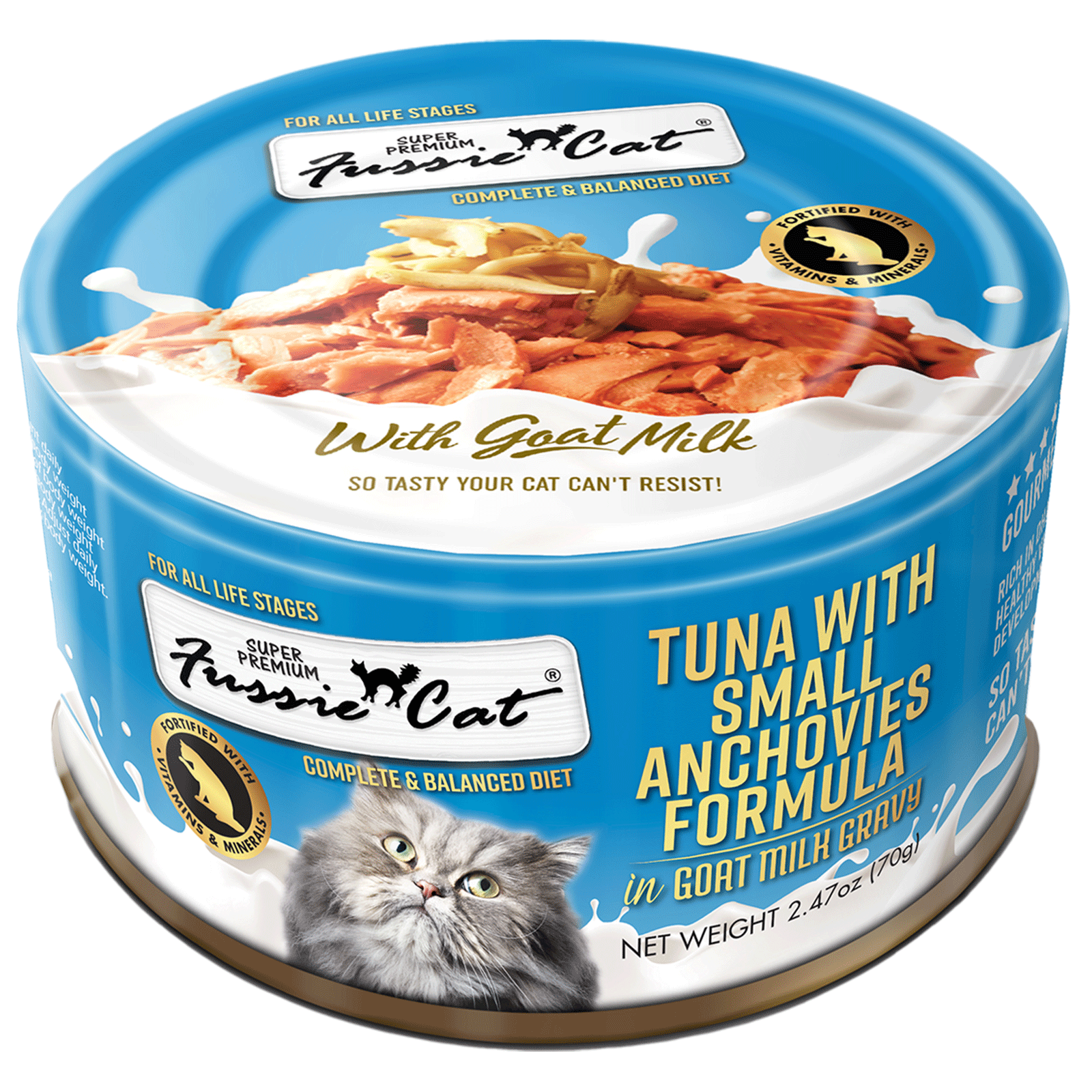 Fussie Cat Tuna with Small Anchovies Formula in Goat Milk Gravy (2.47oz) - Majestic Pet Kingdom