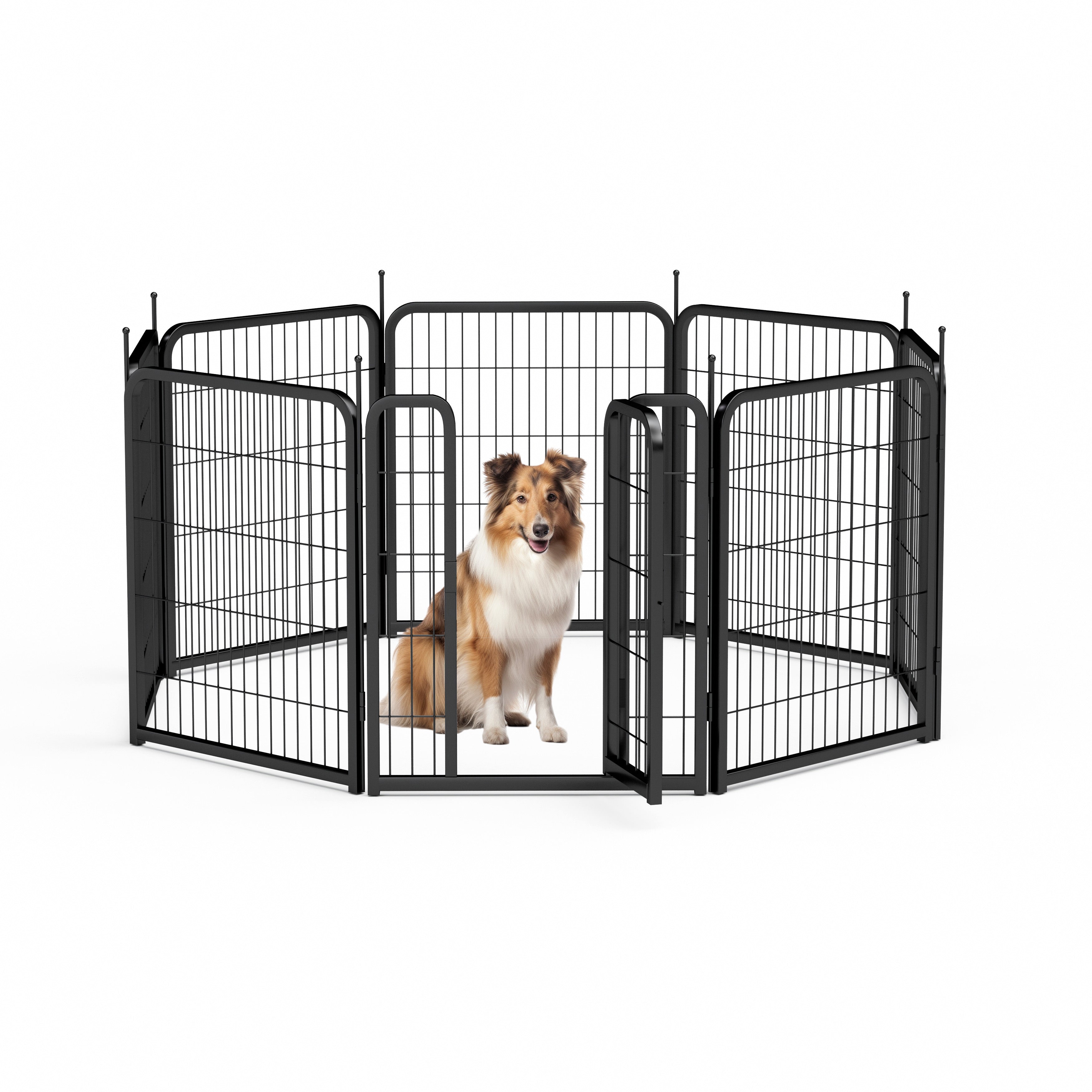Outdoor dog fence, 8-piece board dog fence. 31 inch portable pet sports fence. Black, 26.3 inches wide x 31.5 inches high. - Majestic Pet Kingdom