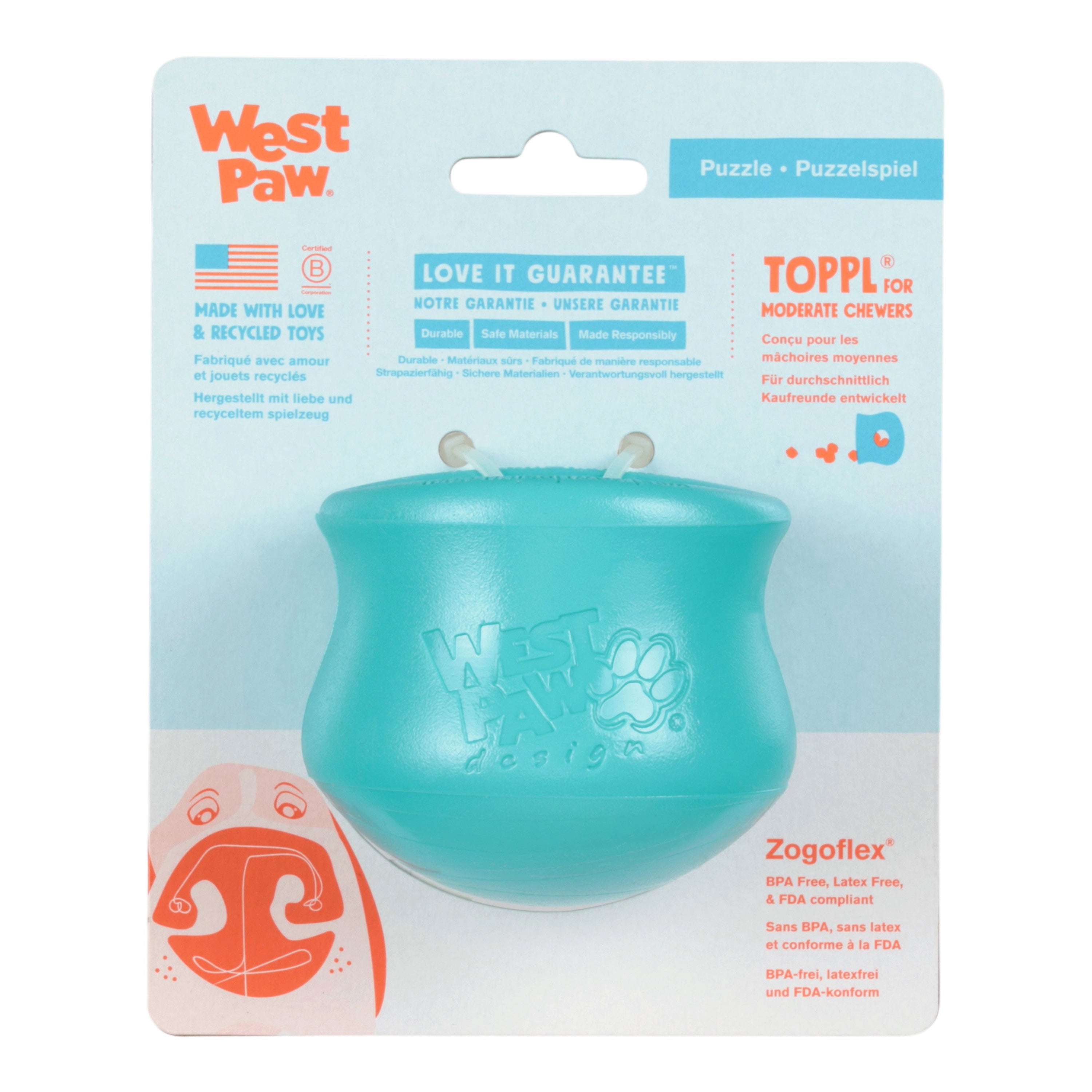 Toppl Teal Treat Puzzle Dog Toy for Moderate Chewers