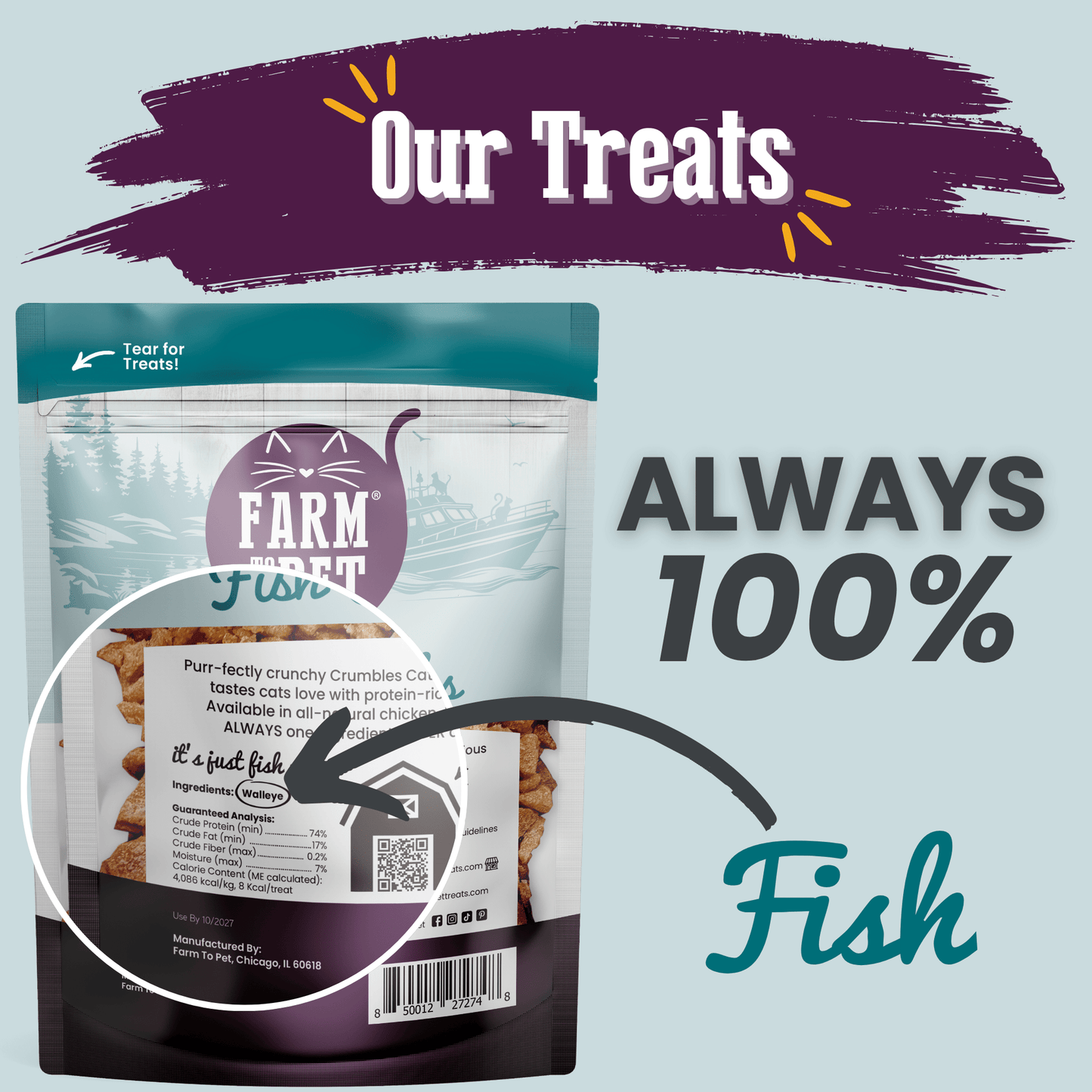 Cat Treats Fish Crumbles All-Natural High-Protein Snack 3oz - Detail Angle 2 | Majestic Pet Kingdom