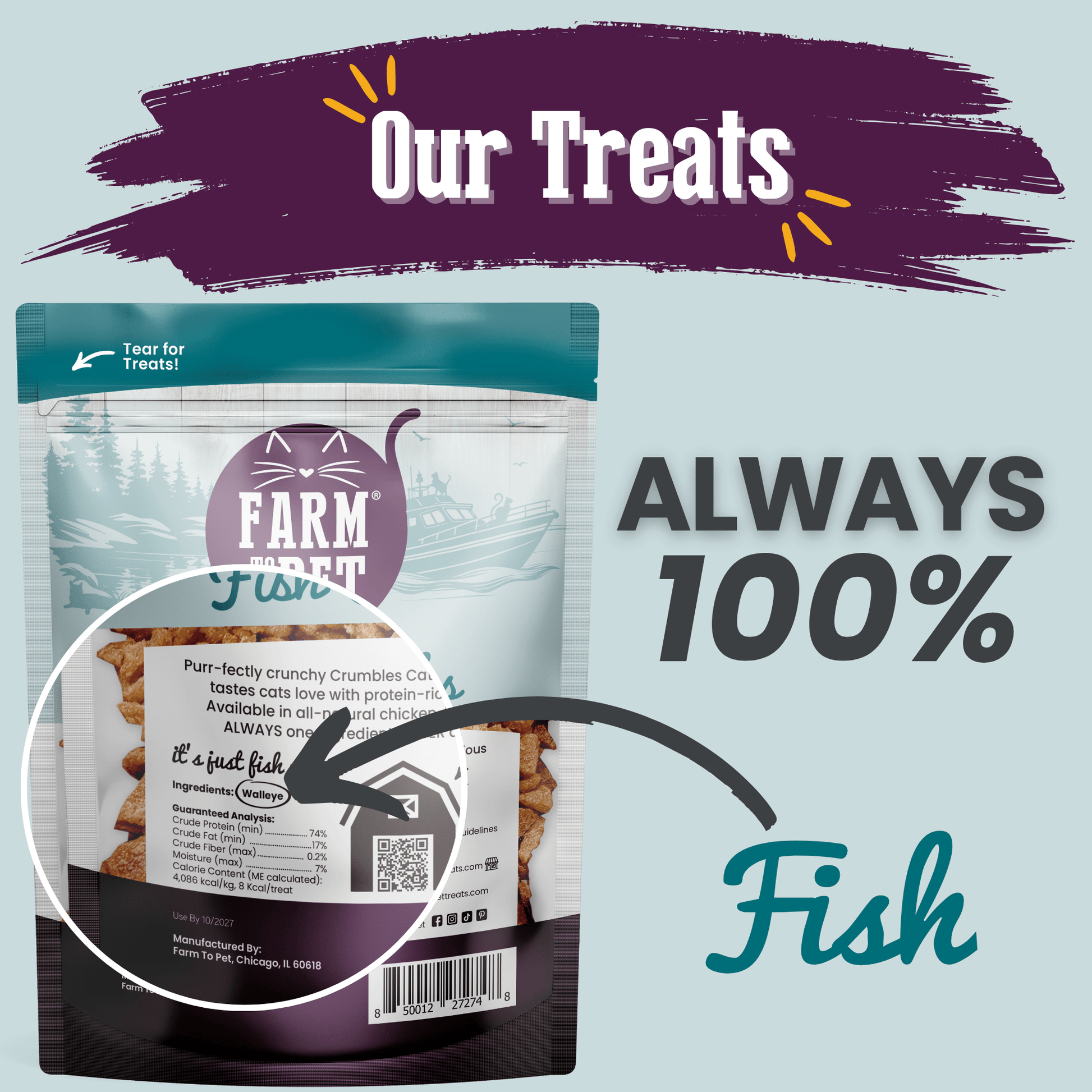 Cat Treats Fish Crumbles All-Natural High-Protein Snack 3oz - Detail Angle 2 | Majestic Pet Kingdom