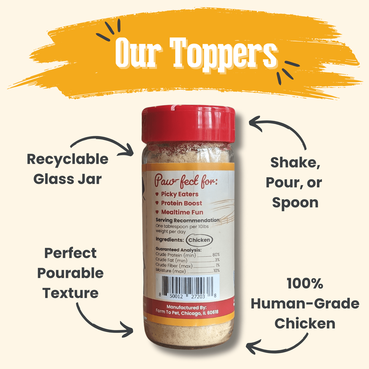 Dog Food Topper Chicken Meal Supplement Protein Booster 4oz - Detail Angle 2 | Majestic Pet Kingdom
