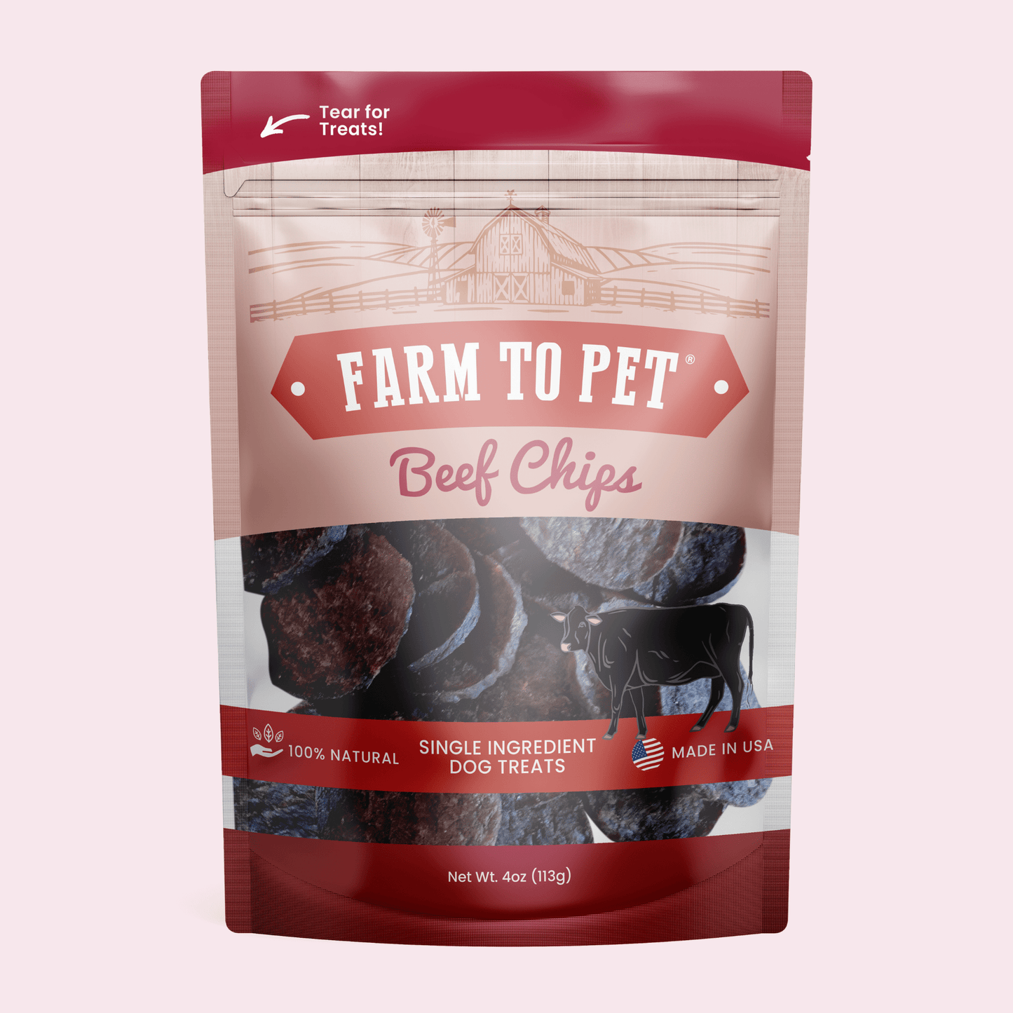 Dog Treats Beef Chips Single-Ingredient Healthy Chews 4oz Bag - Main Feature View | Majestic Pet Kingdom