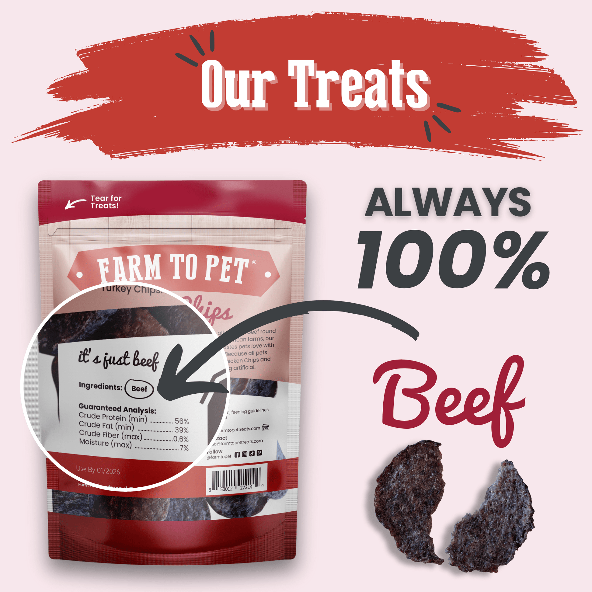 Dog Treats Beef Chips Single-Ingredient Healthy Chews 4oz Bag - Detail Angle 2 | Majestic Pet Kingdom