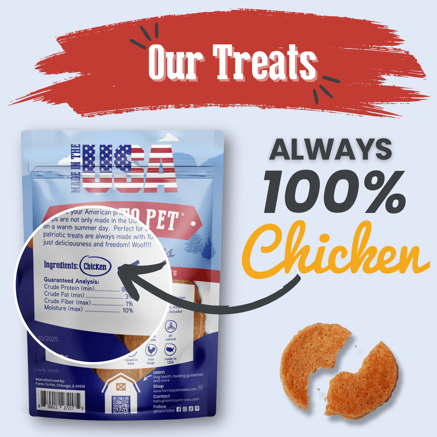 Dog Treats Americana Chicken Chips USA Made Natural Snacks 4oz - Detail Angle 2 | Majestic Pet Kingdom