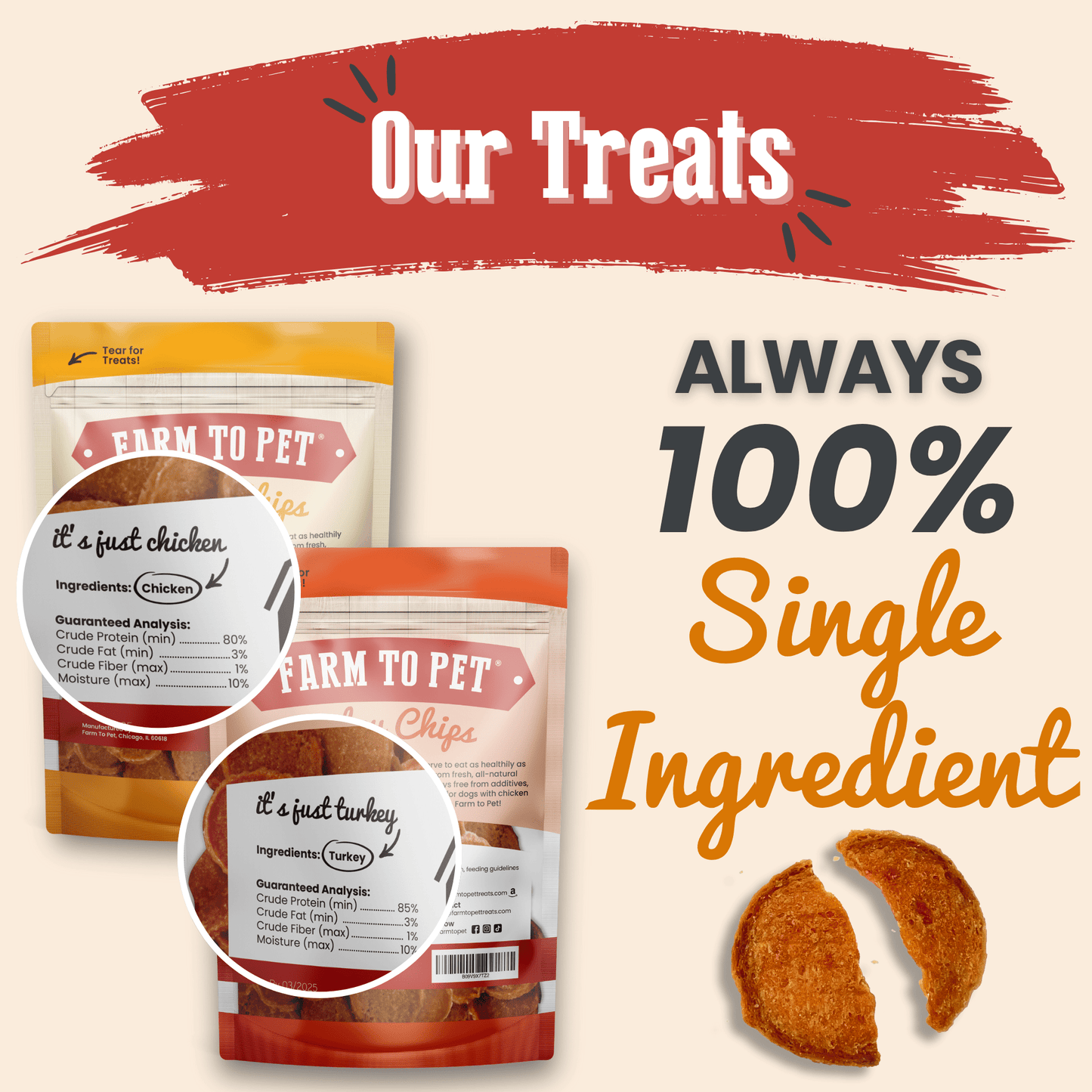 Dog Treats Turkey and Chicken Chip Duo Single-Ingredient 2pk - Detail Angle 2 | Majestic Pet Kingdom