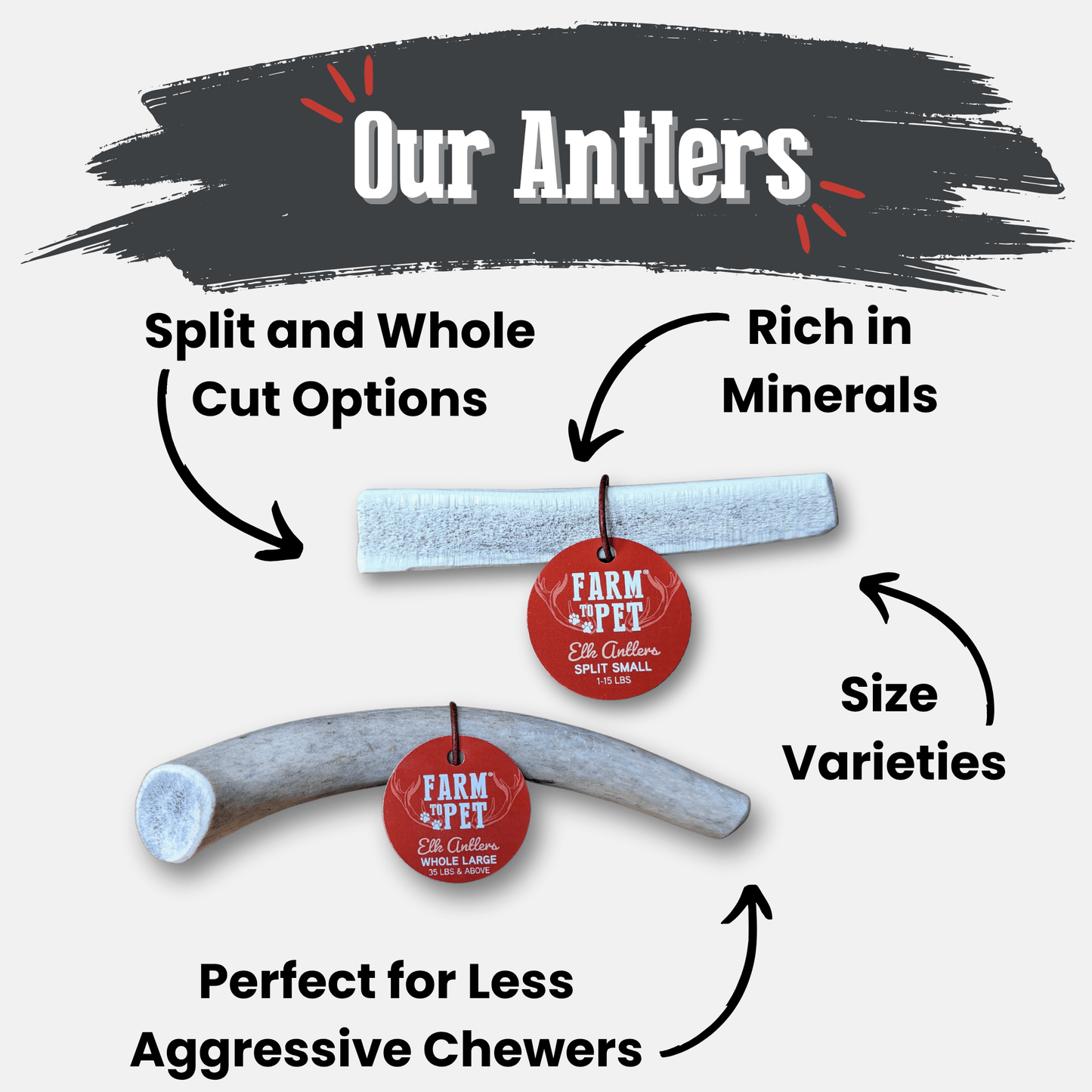 Dog Antler Chews Natural Whole Split Elk Antler Chews Large