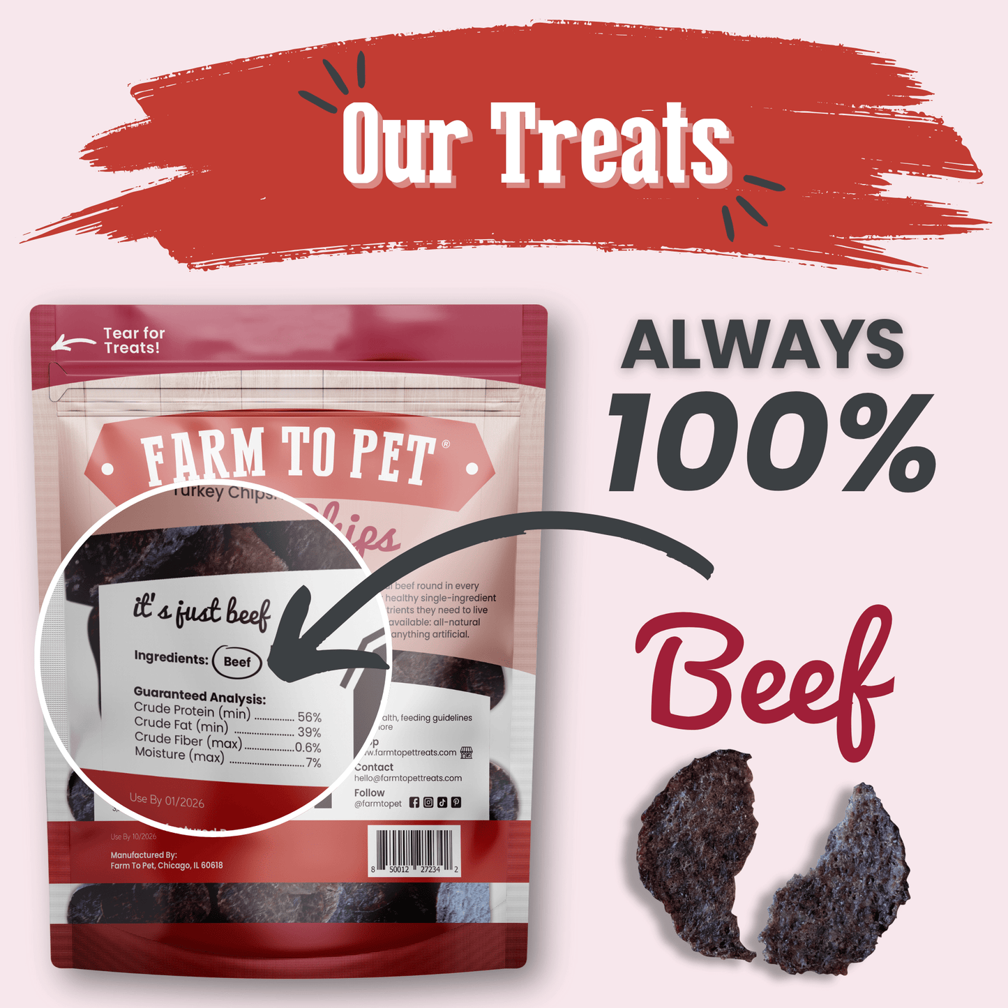 Dog Treats Beef Chips Single-Ingredient Healthy Chews 4oz Bag - Detail Angle 4 | Majestic Pet Kingdom