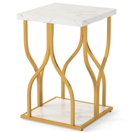 Bedside Nightstand Modern Faux Marble End Table Metal Frame - Main Feature View | Majestic Pet Kingdom