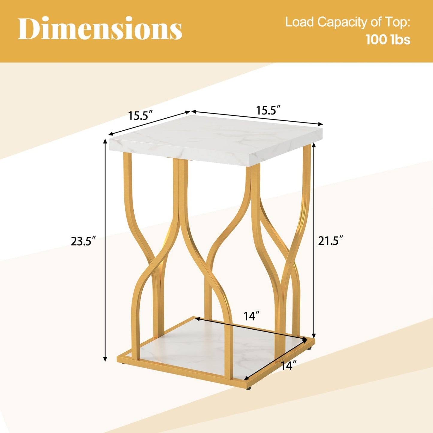 Faux Marble Bedside Night Stand with Petal-Inspired Metal Frame