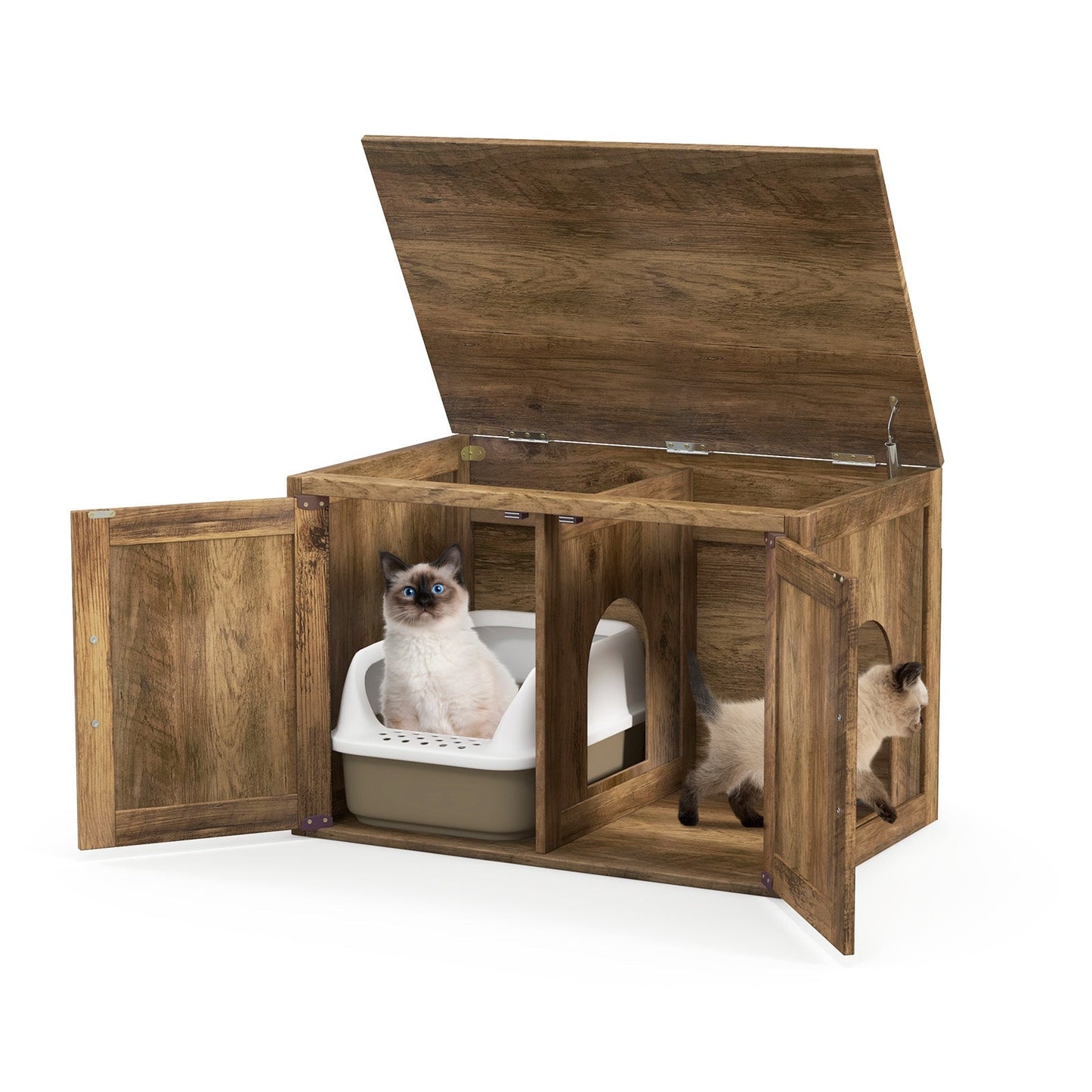 Cat Litter Box Enclosure Flip-Top Double Barn Doors Cabinet - Detail Angle 4 | Majestic Pet Kingdom