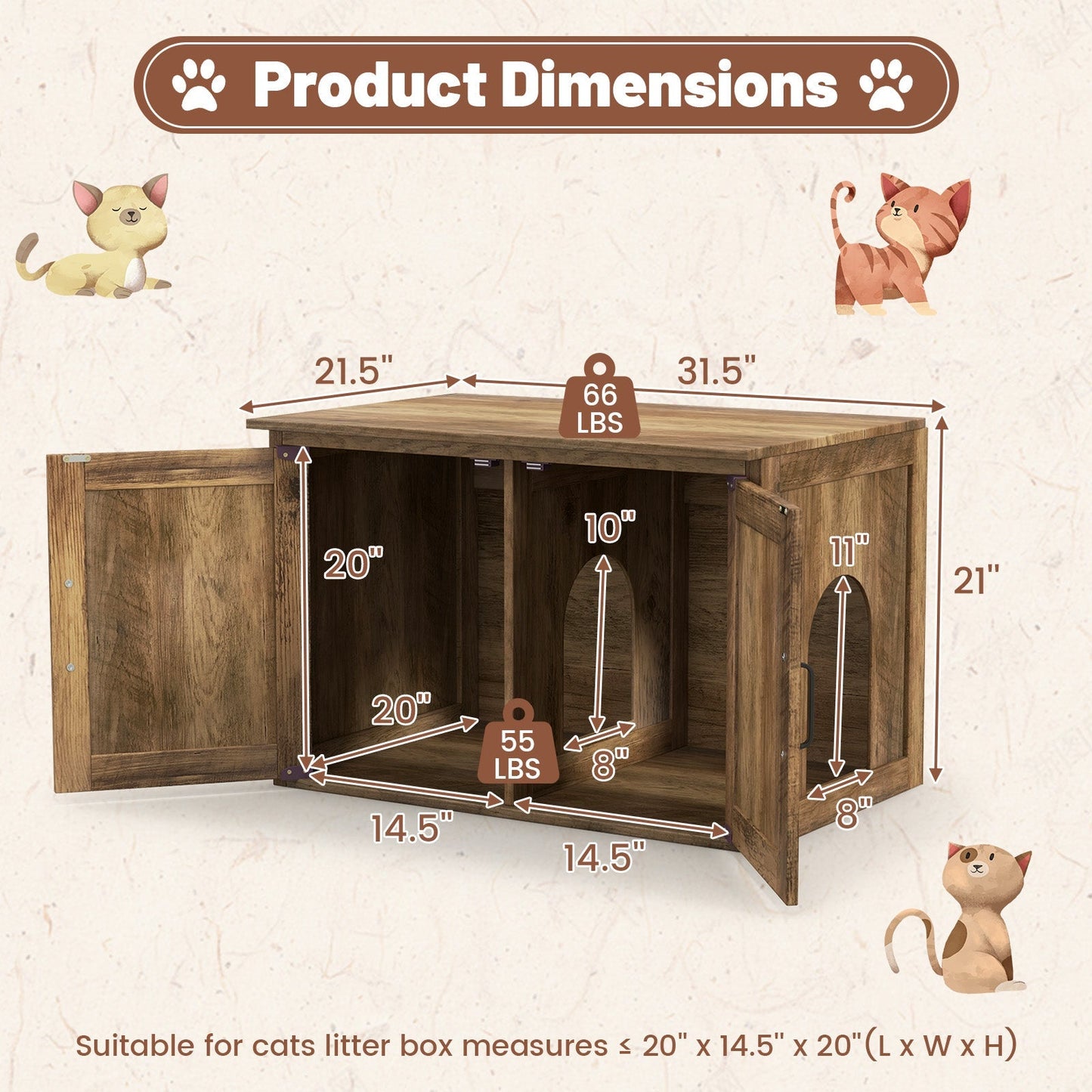Cat Litter Box Enclosure Flip-Top Double Barn Doors Cabinet - Detail Angle 5 | Majestic Pet Kingdom